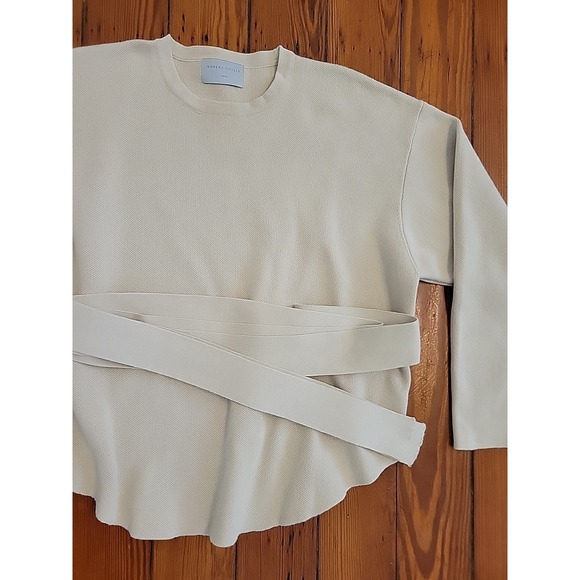 Modern Citizen Womens L Nara Tie Front Knit Sweater Oatmeal Cozy Elevated - Picture 4 of 9